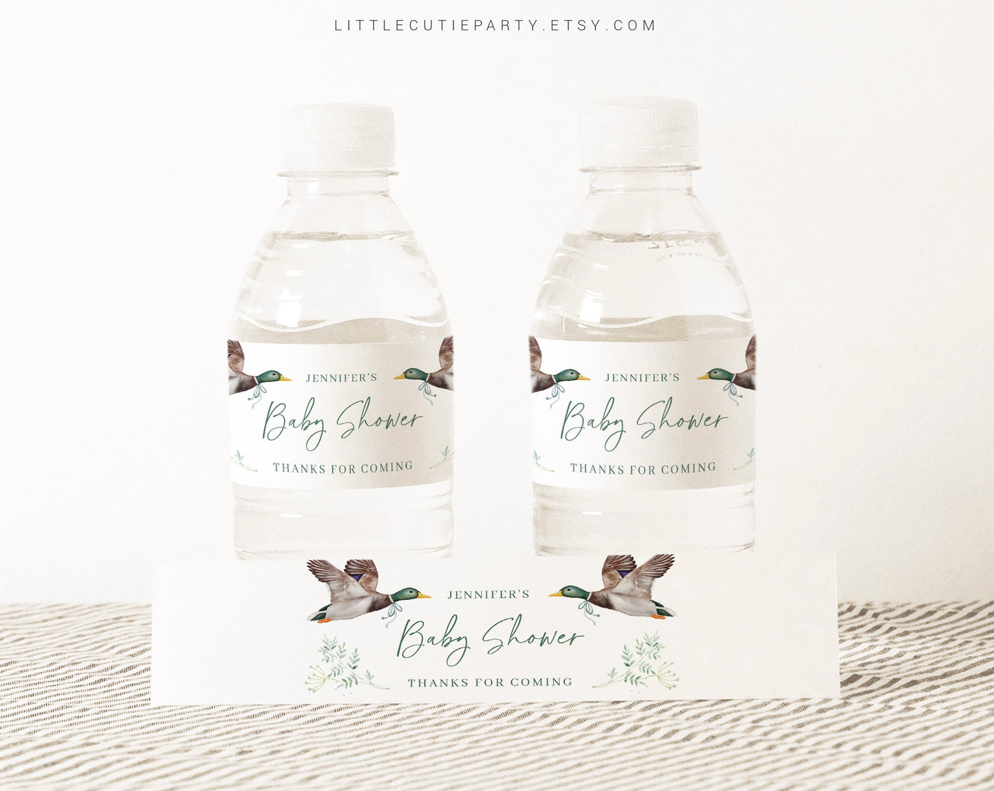 Editable Mallard Water Bottle Labels, Baby Shower Party Decorations MALBS001