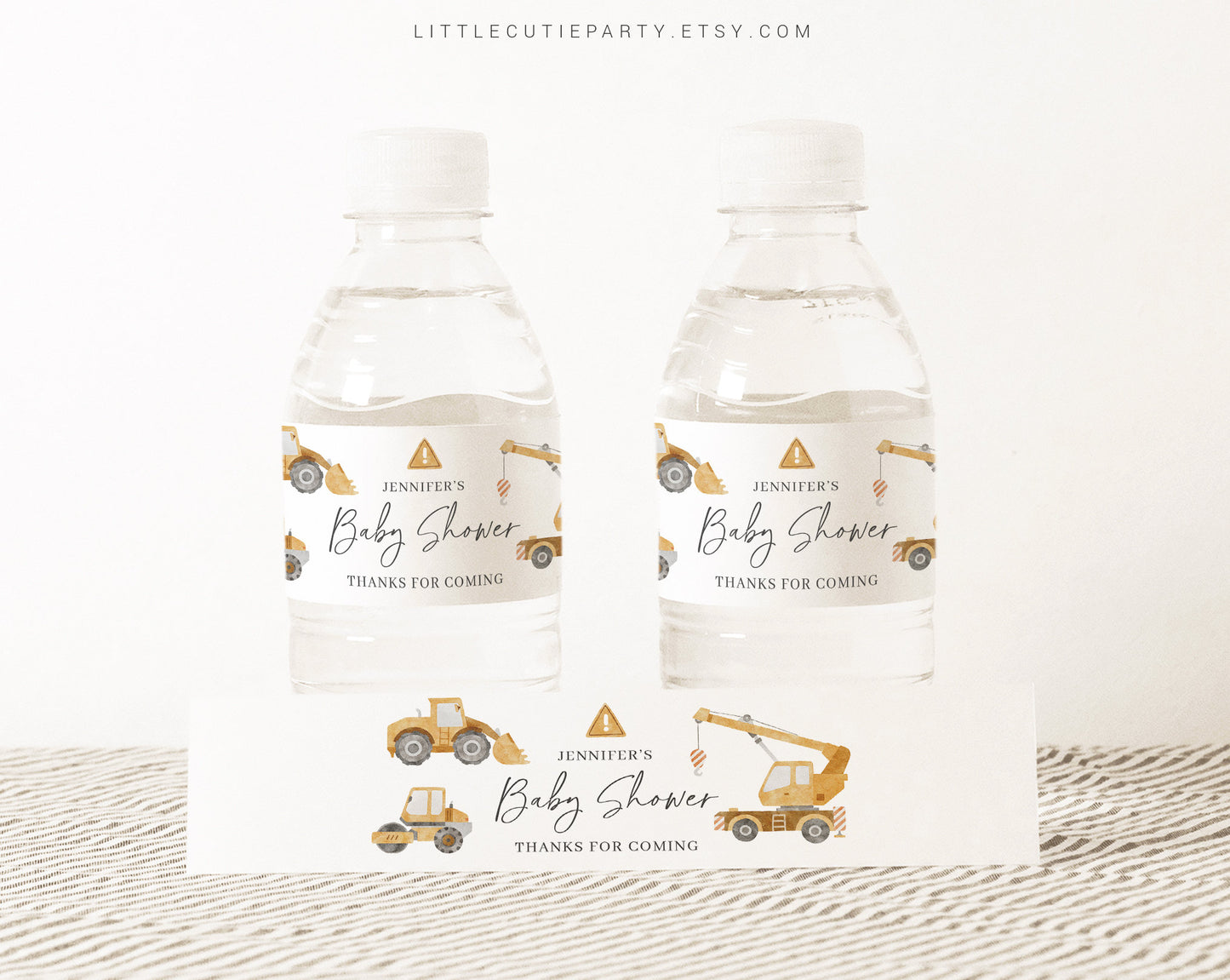 Editable Construction Water Bottle Labels, Bottle Label Construction Cars Baby Shower Party Decoration CONSBS001