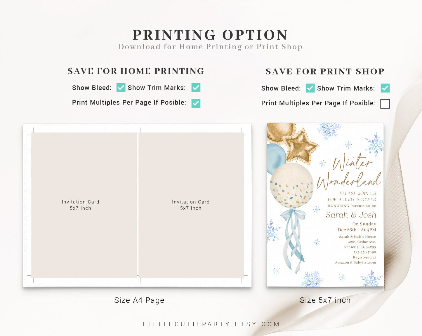 Editable Blue Winter Wonderland Baby Shower Invitation for Boy, Snowflake Baby Shower with Diaper Raffle, Books for Baby and Tag WINWBS001