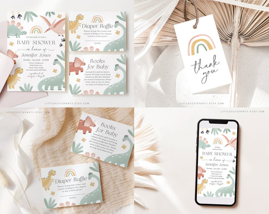 Editable Dinosaur Baby Shower Bundle, Dinosaur Bundle, Dinosaur Baby Shower Invitation Set with Games Bundle and All Decorations DINOBS001