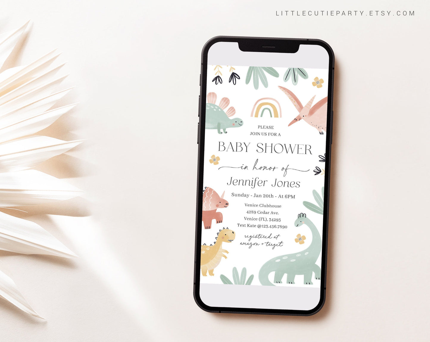 Editable Dinosaur Baby Shower Evite, Baby Shower Dinosaur Digital Invitation, Baby Dino Baby Shower Digital Invite DINOBS001