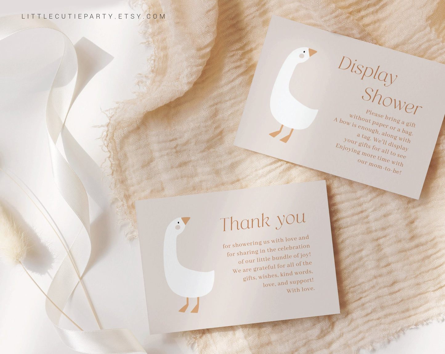 Editable Duck Thank you Card, Goose Baby Shower Display Card for Duck Baby Shower Party DUCKBS003