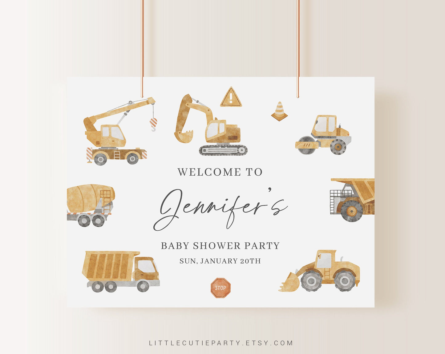 Editable Construction Baby Shower Backdrop, Construction Welcome Sign, Banner for Construction Baby Shower Party Decor CONSBS001