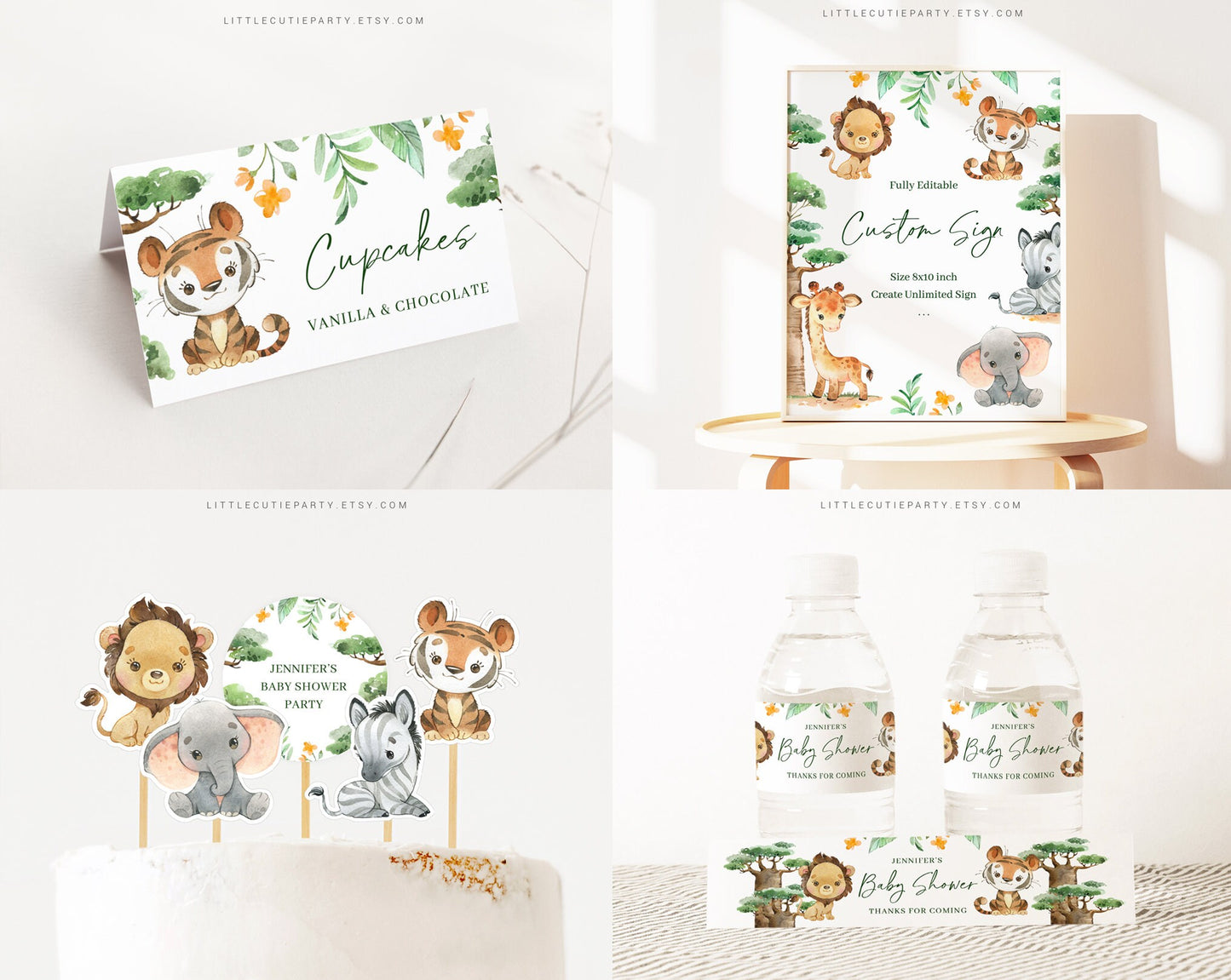 Editable Safari Bundle, Safari Baby Shower Bundle, Wild One Baby Shower Invitation Set with Games Bundle and Decor SAFRBS001