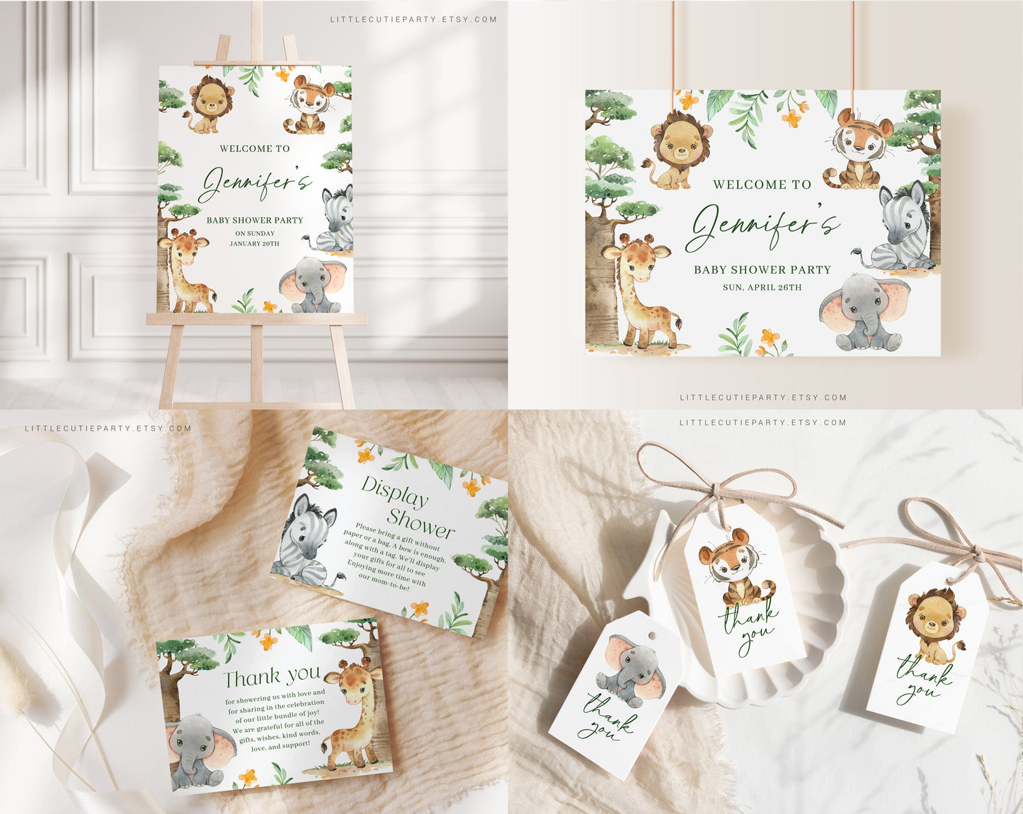 Editable Safari Bundle, Safari Baby Shower Bundle, Wild One Baby Shower Invitation Set with Games Bundle and Decor SAFRBS001