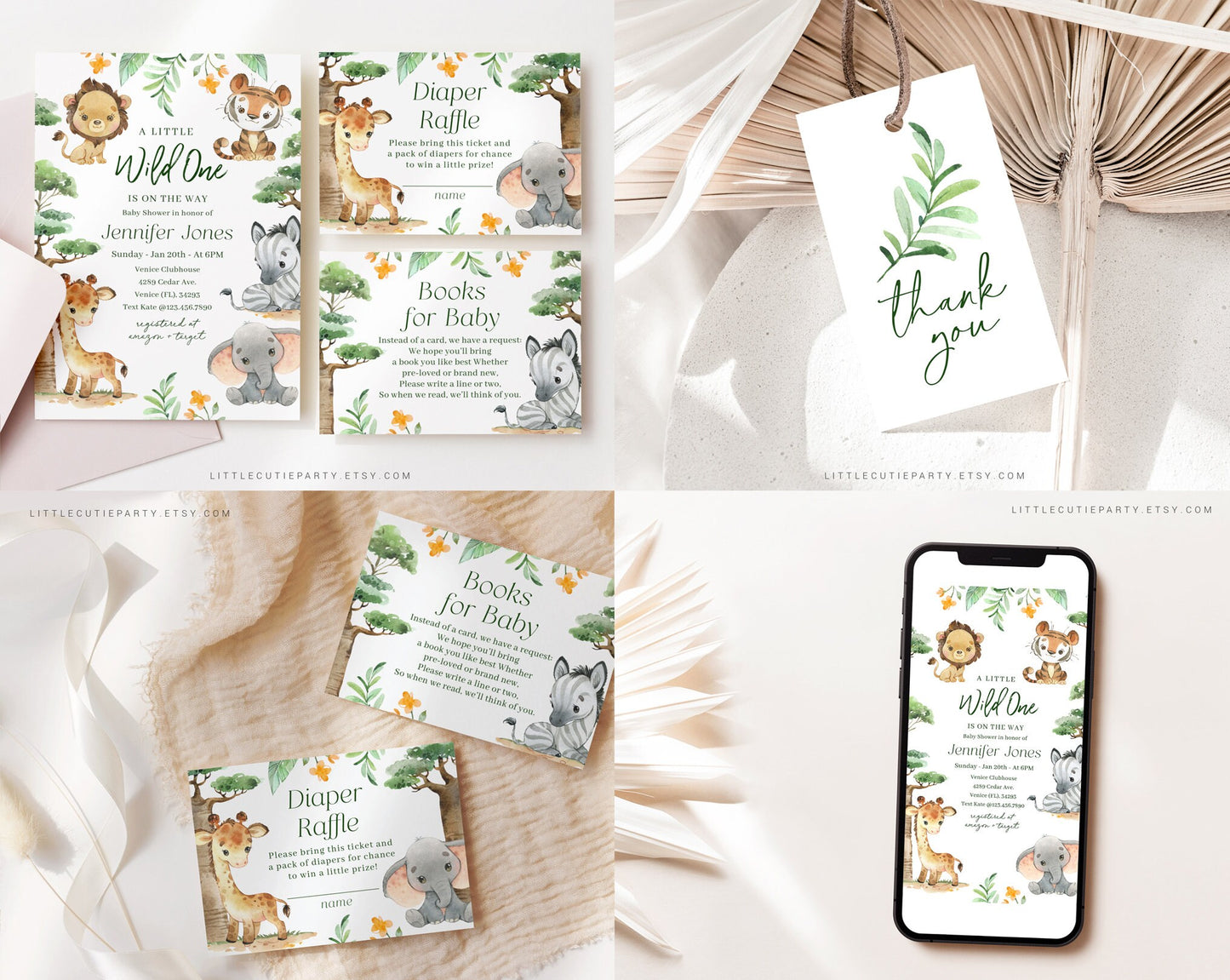 Editable Safari Bundle, Safari Baby Shower Bundle, Wild One Baby Shower Invitation Set with Games Bundle and Decor SAFRBS001