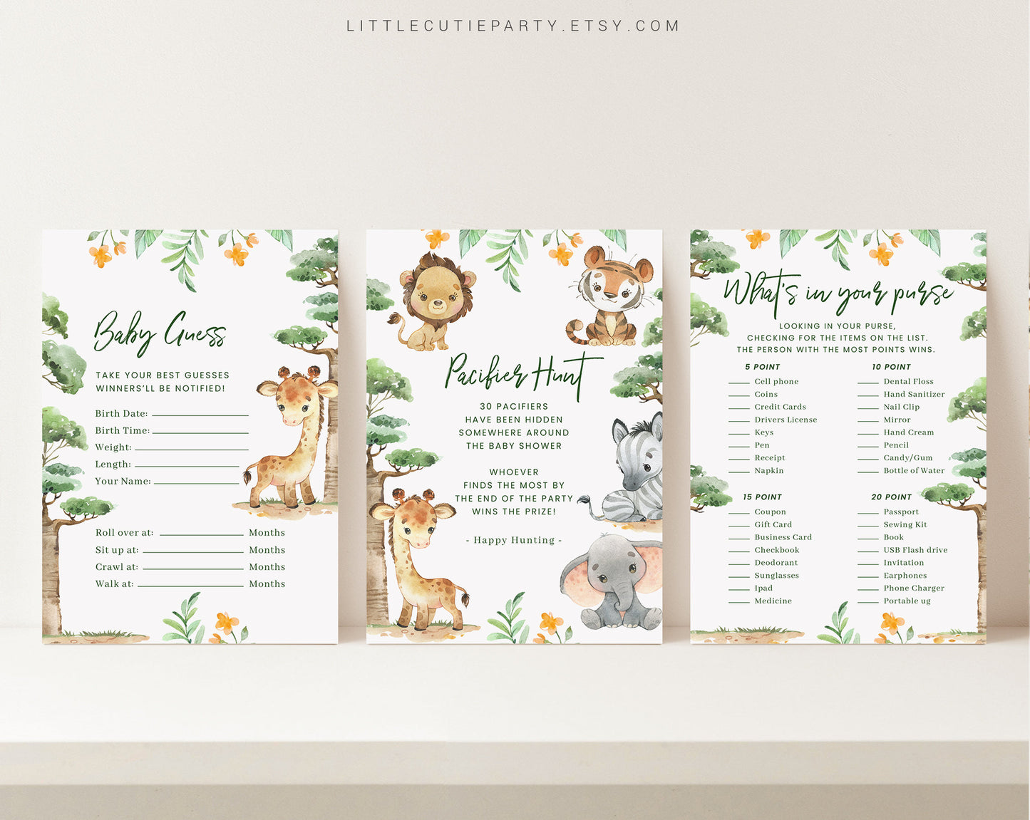 10 Editable Safari Baby Games, Safari Baby Shower Games, Games Bundle, Neutral Baby Shower Party Games SAFRBS001