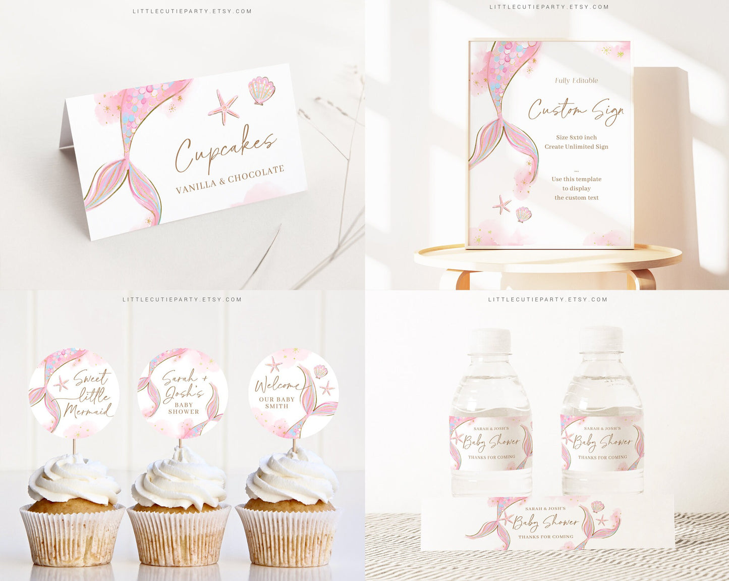 Editable Mermaid Baby Shower Invitation Bundle, Mermaid Bundle, Mermaid Baby Shower Invitation Set with Games Bundle and Decor MRMBS001