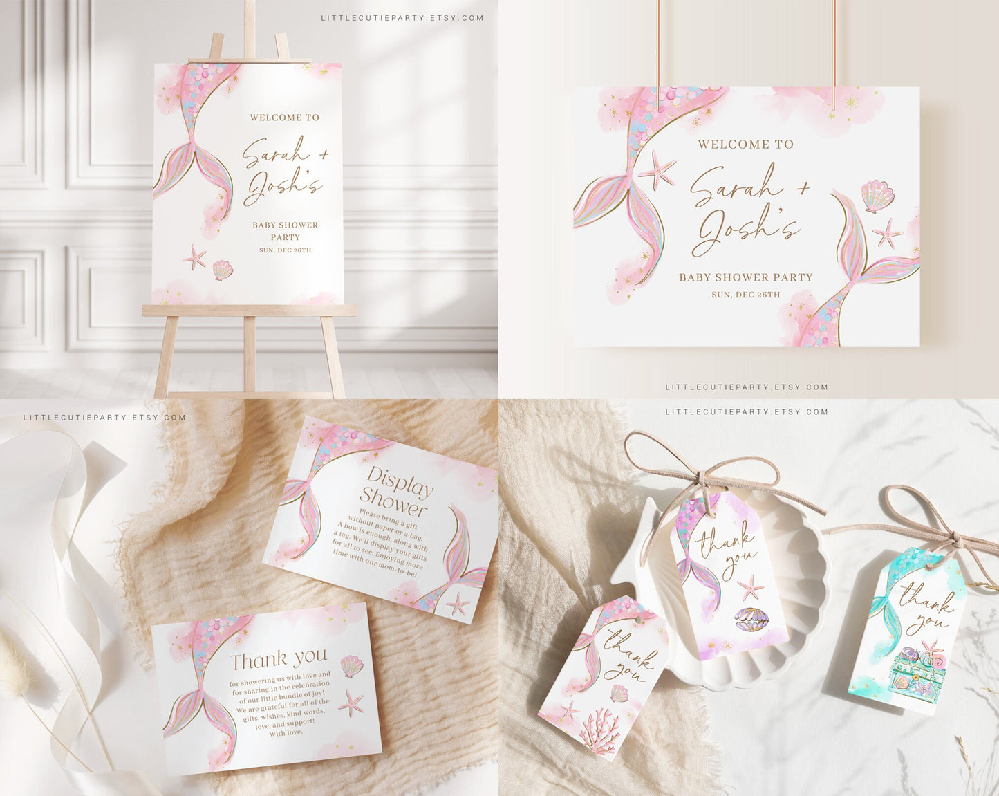 Editable Mermaid Baby Shower Invitation Bundle, Mermaid Bundle, Mermaid Baby Shower Invitation Set with Games Bundle and Decor MRMBS001