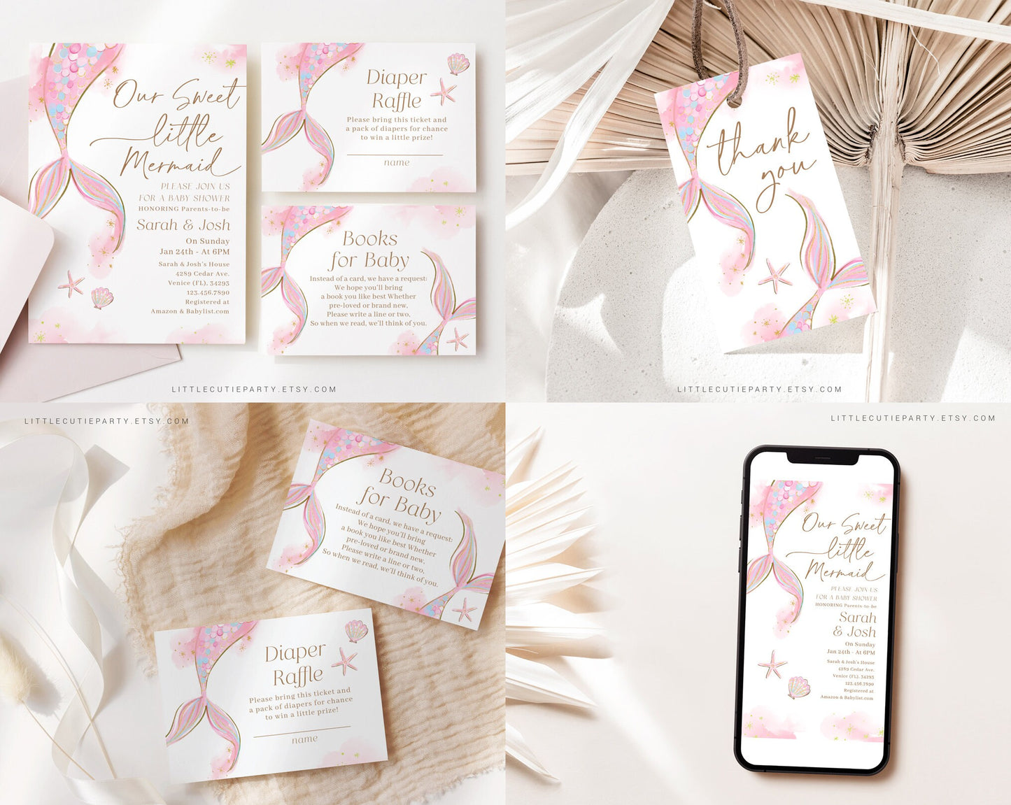 Editable Mermaid Baby Shower Invitation Bundle, Mermaid Bundle, Mermaid Baby Shower Invitation Set with Games Bundle and Decor MRMBS001