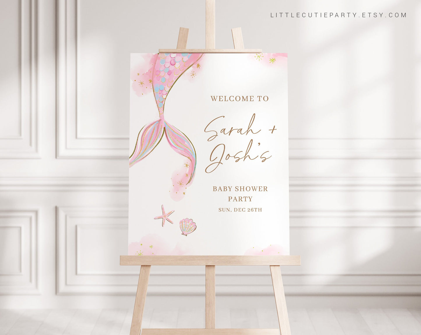 Editable Mermaid Baby Shower Poster, Mermaid Baby Shower Welcome Sign, Welcome Board, Welcome Template Shower Decor MRMBS001