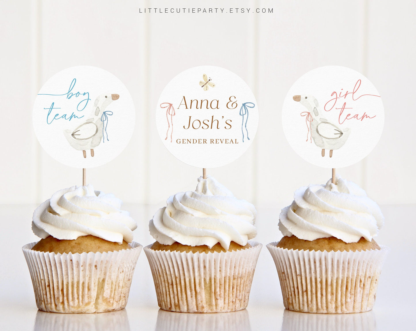 Editable Waddle it be Gender Reveal Cupcake Toppers, Duck Cake Topper for He or She, Boy or Girl Decorations DCKGR001