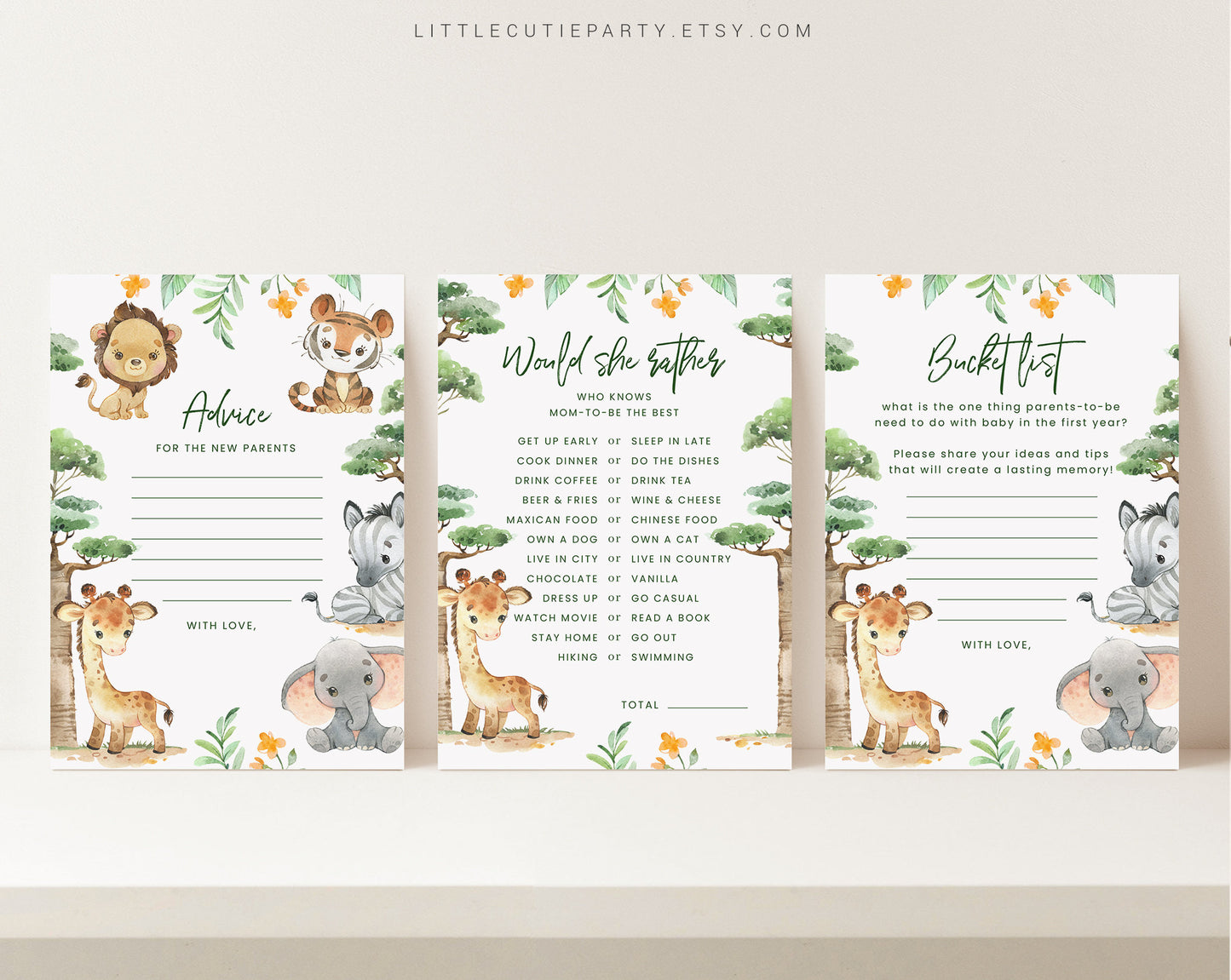 10 Editable Safari Baby Games, Safari Baby Shower Games, Games Bundle, Neutral Baby Shower Party Games SAFRBS001