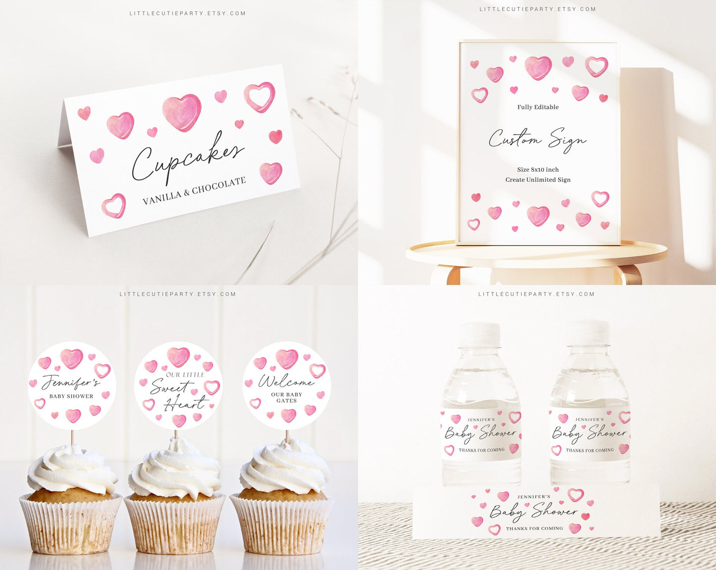 Editable A Little Sweetheart Baby Shower Invitation Bundle, Valentine Baby Shower with Love Games Bundle and All Heart Decorations SWHBS001