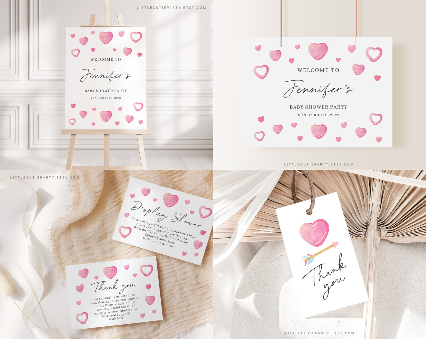 Editable A Little Sweetheart Baby Shower Invitation Bundle, Valentine Baby Shower with Love Games Bundle and All Heart Decorations SWHBS001