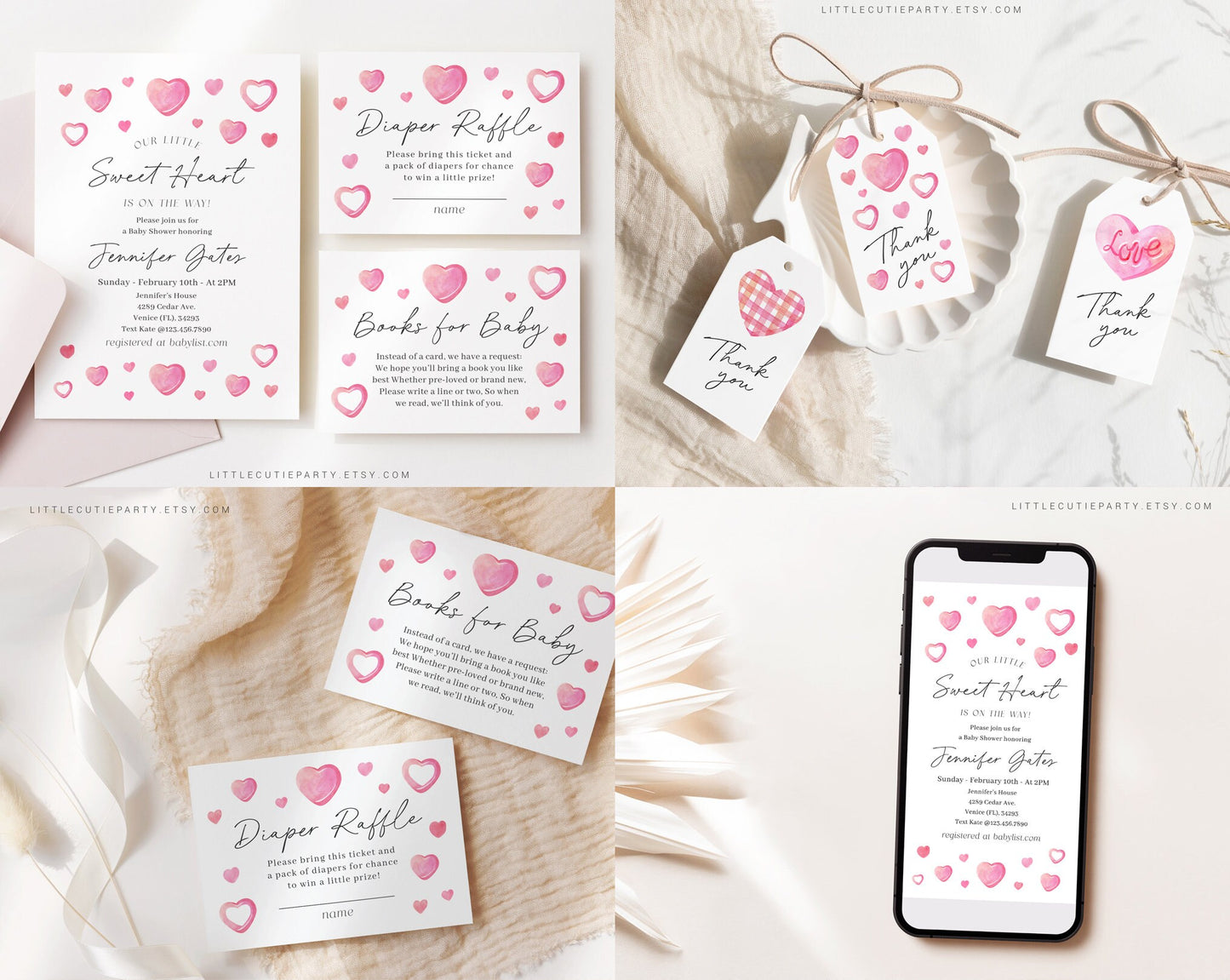 Editable A Little Sweetheart Baby Shower Invitation Bundle, Valentine Baby Shower with Love Games Bundle and All Heart Decorations SWHBS001