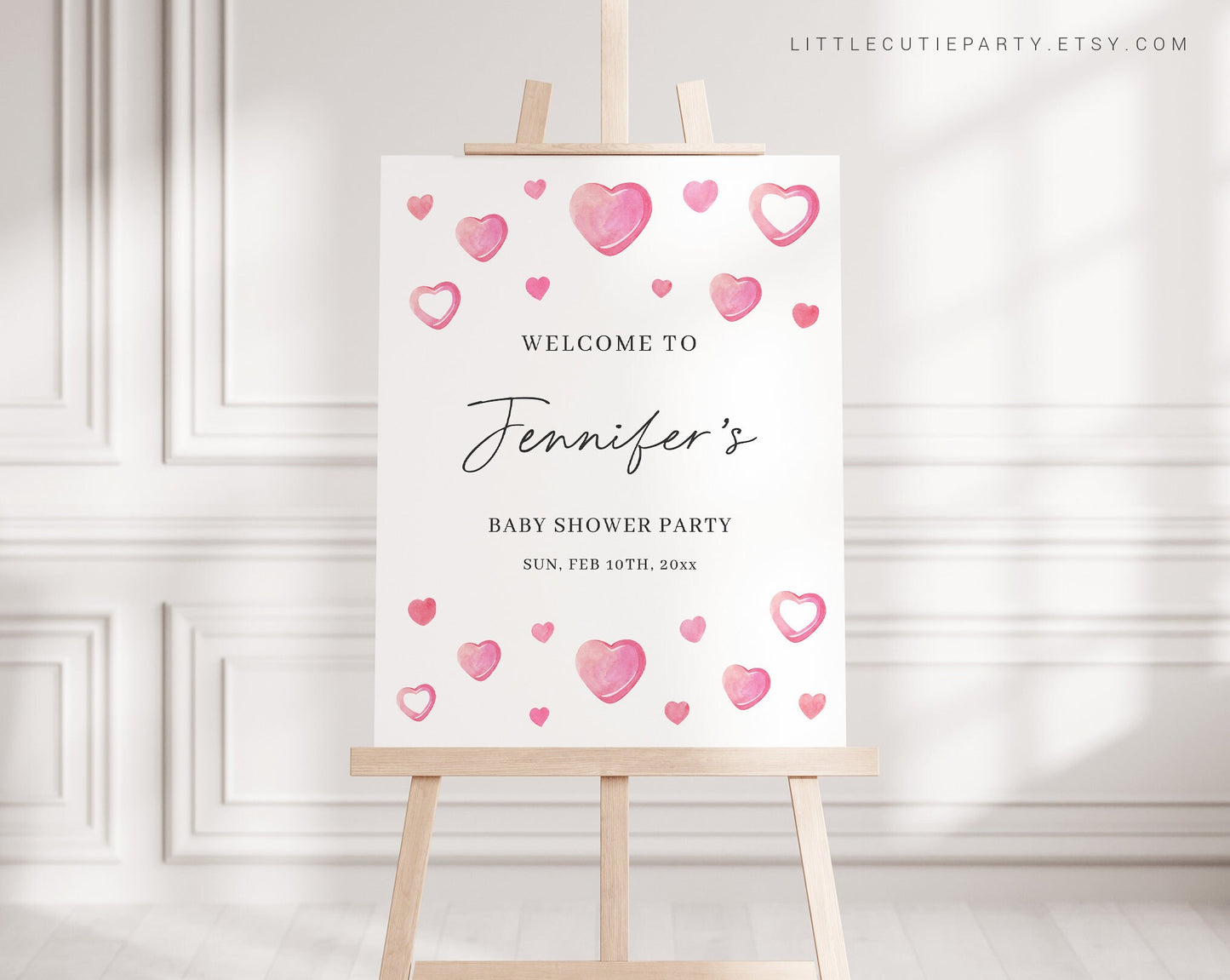 Editable A Little Sweetheart Baby Shower Welcome Sign, Welcome Board, Welcome Template Heart Shower Decorations SWHBS001