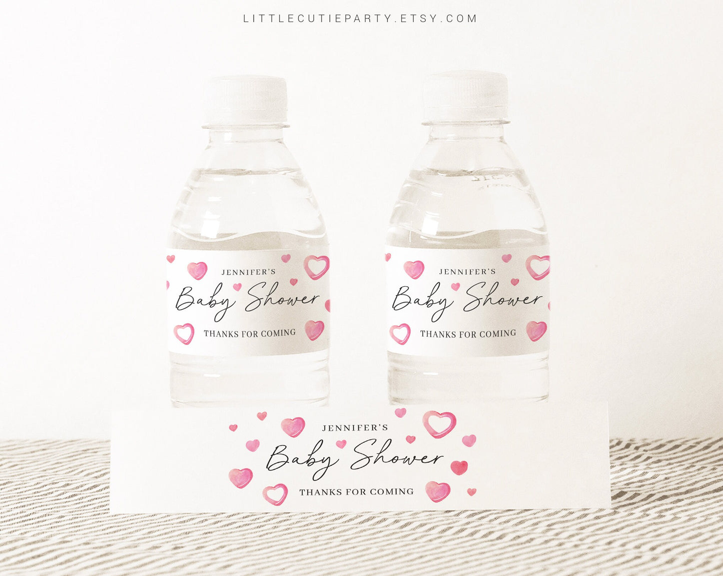 Editable A Little Sweetheart Baby Shower Water Bottle Labels, Heart Baby Shower Decorations SWHBS001