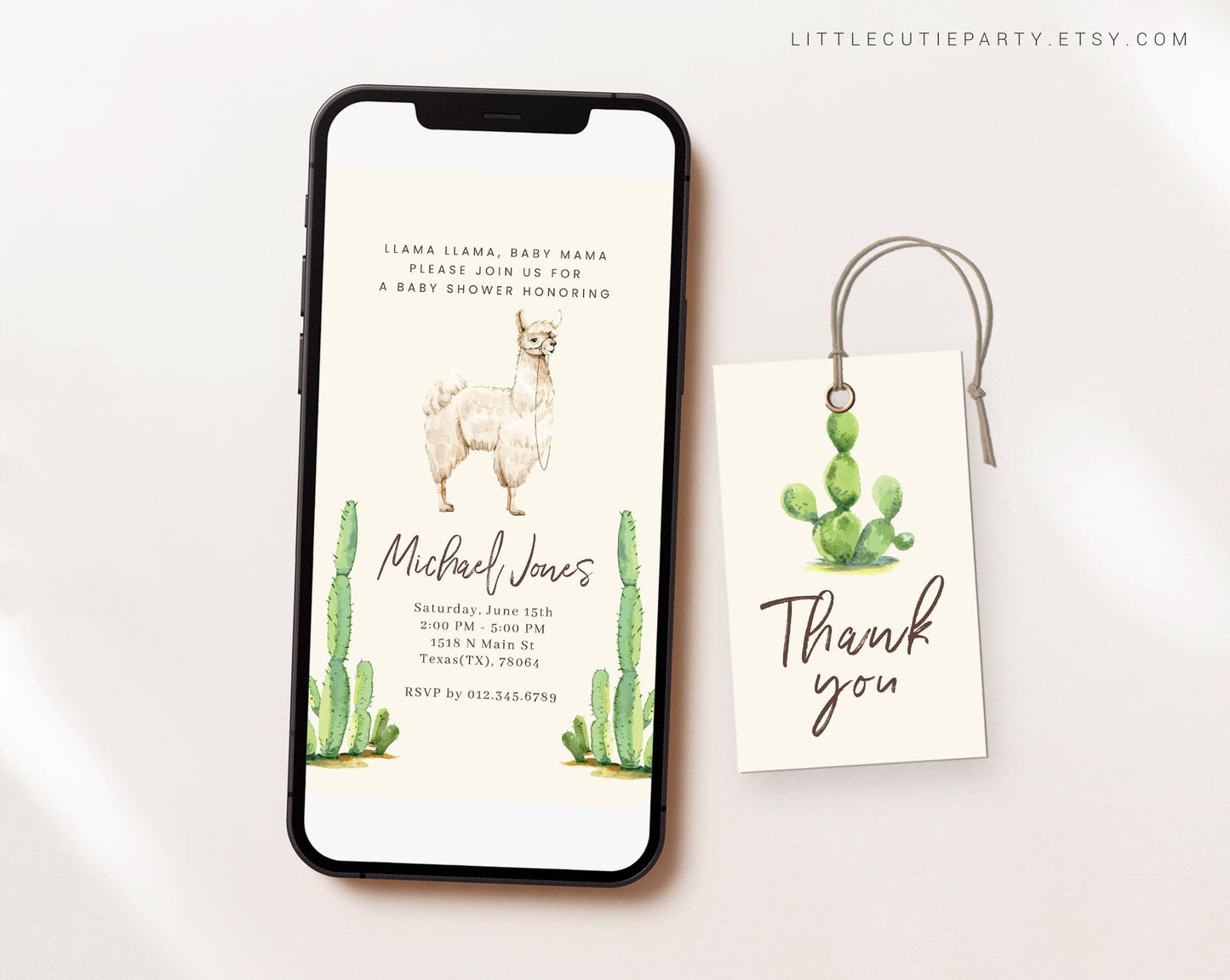 Editable Llama Baby Shower Invite, Llama Baby Shower Digital Evite with Diaper Raffle, Books for Baby and Gift Tag LLAMBS001