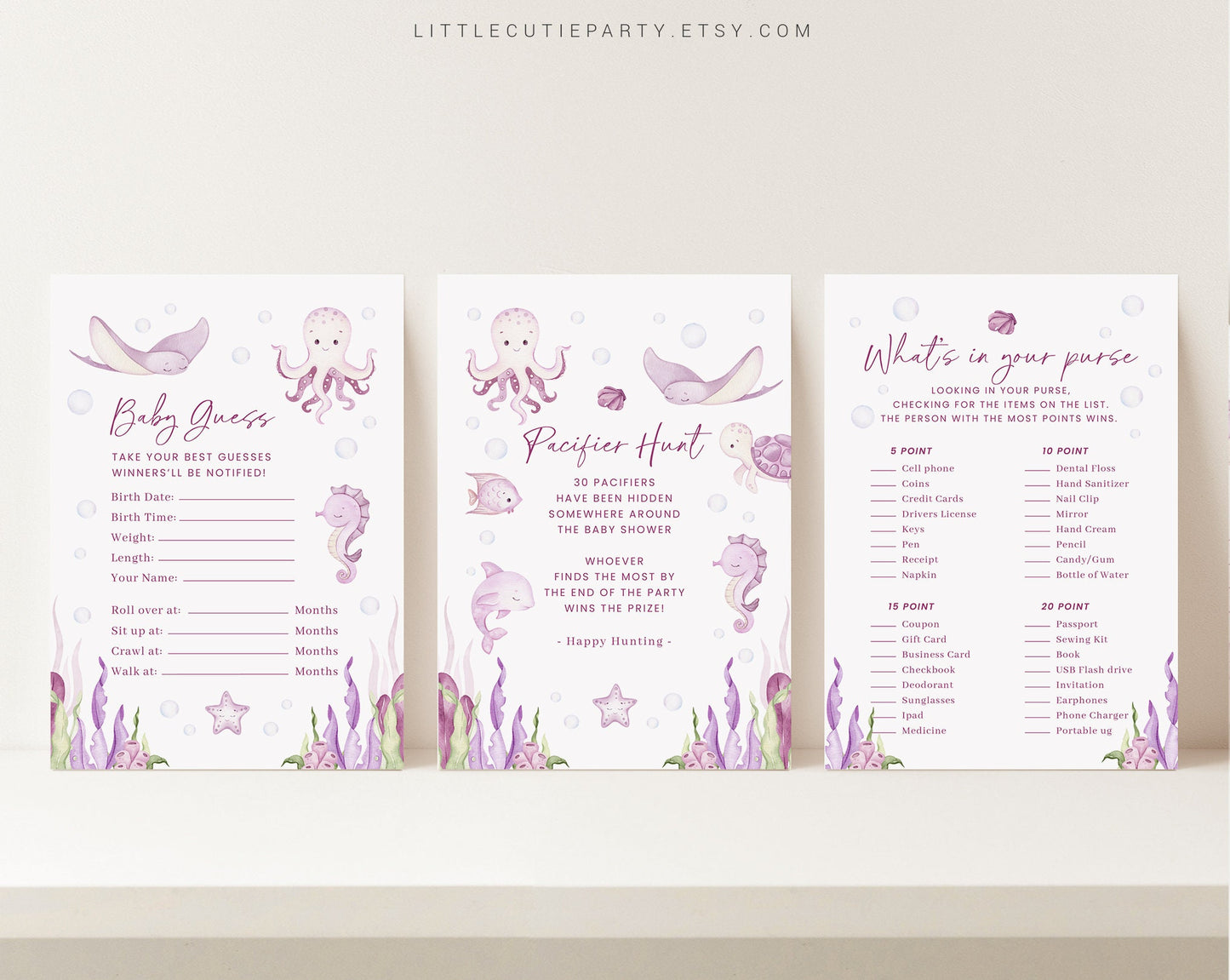 10 Editable Under the Sea Girl Baby Shower Games, Ocean Girl Baby Shower Games, Nautical Baby Shower Game Bundle, Sea and Ocean OCNPBS001