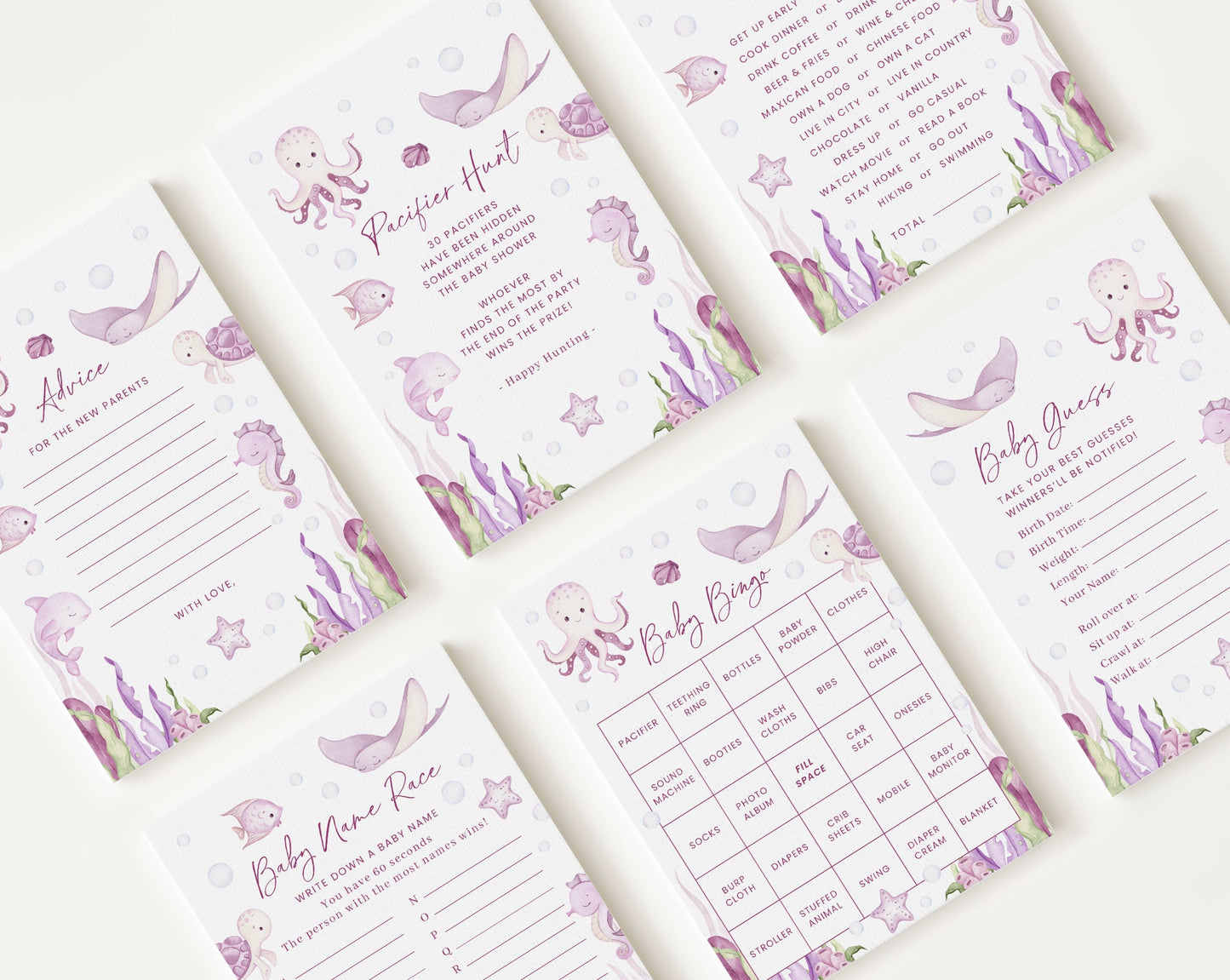 10 Editable Under the Sea Girl Baby Shower Games, Ocean Girl Baby Shower Games, Nautical Baby Shower Game Bundle, Sea and Ocean OCNPBS001