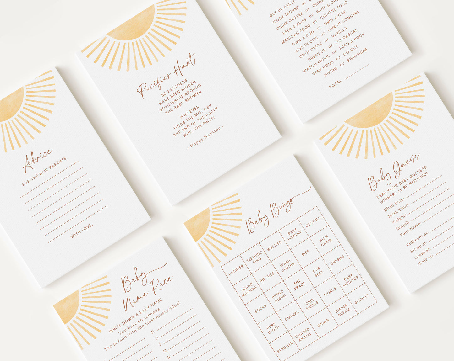 10 Editable Here Comes the Son Baby Shower Games, a Little Ray of Sunshine Baby Shower Games Bundle, Gender Neutral Party Games SUNBS002