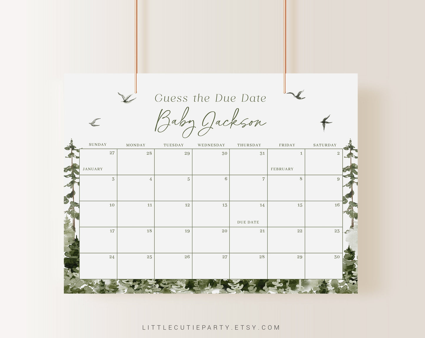 Editable Adventure Awaits Baby Shower Calendar, Adventure Due Date Calendar, Baby Shower Due Date Calendar Games for Shower ADVBS001