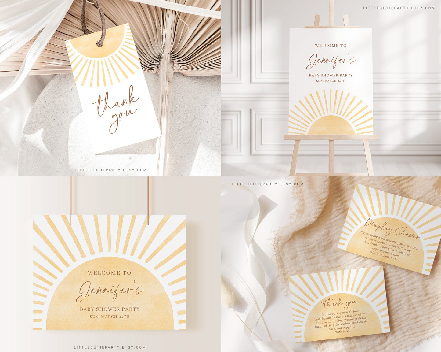 Editable Here Comes the Son Baby Shower Invitation Bundle, A Little Ray of Sunshine Baby Shower Invite with Games and All Decor SUNBS002