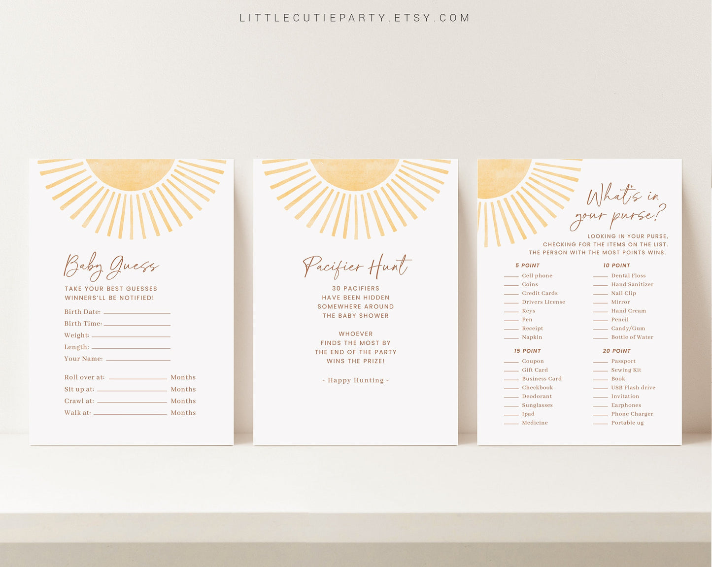 10 Editable Here Comes the Son Baby Shower Games, a Little Ray of Sunshine Baby Shower Games Bundle, Gender Neutral Party Games SUNBS002