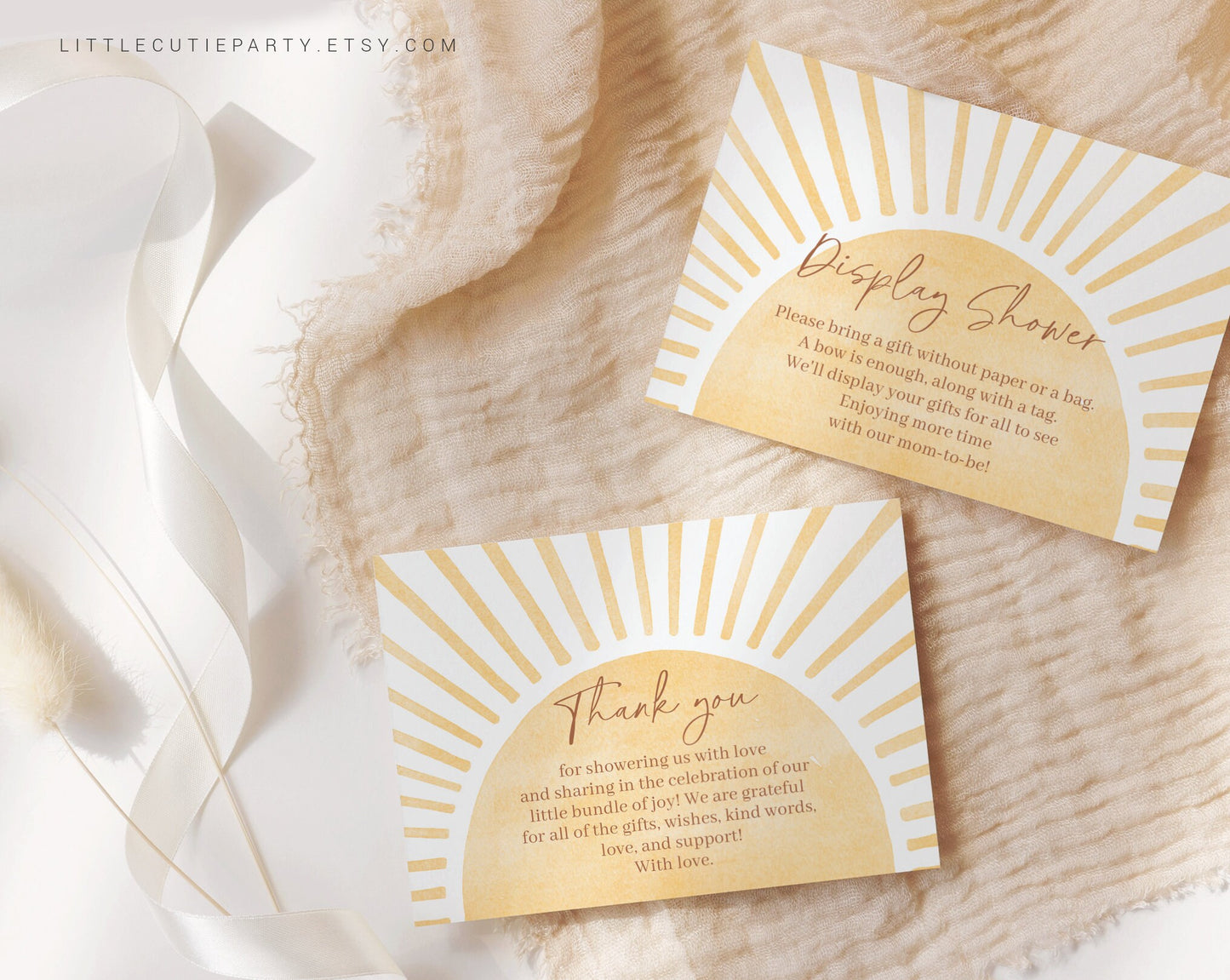Editable Here Comes the Son Thank You Card with Baby Shower Display Card for a Little Ray of Sunshine Baby Shower Party SUNBS002