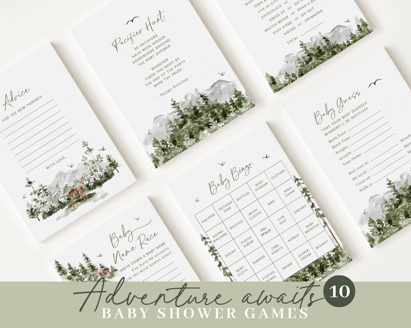 Editable Adventures await Baby Shower Invitations Bundle, Adventure Awaits Baby Shower Set with Games Bundle and All Decorations ADVBS001