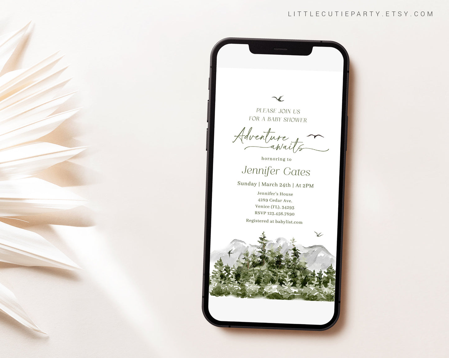 Editable Adventure Awaits Baby Shower Invite, Adventure Begins Baby Shower Evite, Baby Shower Digital Invitation for Woodland Party ADVBS001