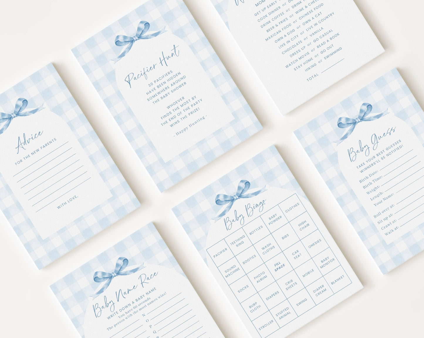10 Editable Blue Gingham Baby Shower Games, Baby Boy Shower Games Bundle, Blue Gingham Set Neutral Baby Shower Party Games BGHBS001