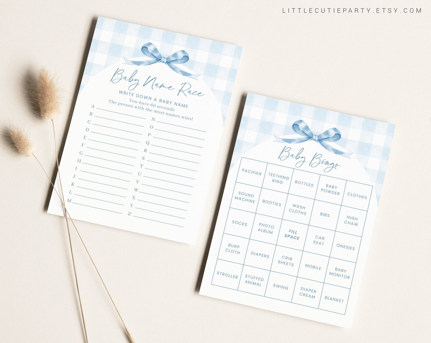 10 Editable Blue Gingham Baby Shower Games, Baby Boy Shower Games Bundle, Blue Gingham Set Neutral Baby Shower Party Games BGHBS001
