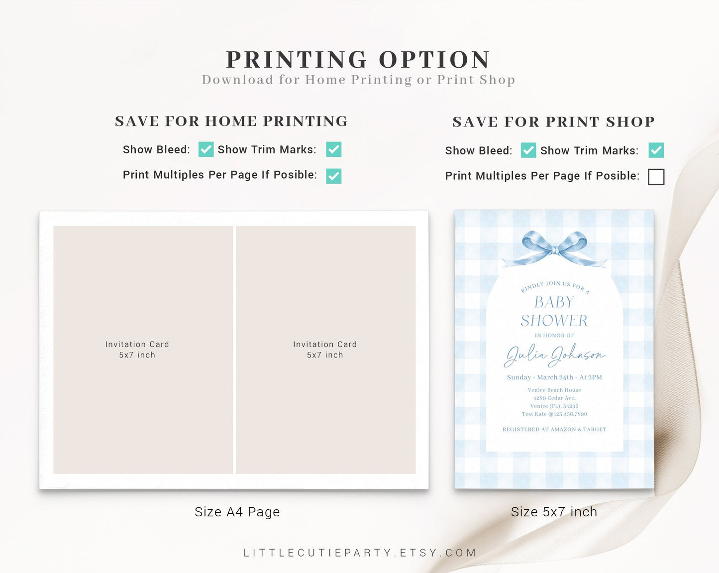 Editable Blue Gingham Baby Shower Invitation, Baby Blue Boy Baby Shower Invite, Gingham with Diaper Raffle, Books for Baby and Tag BGHBS001