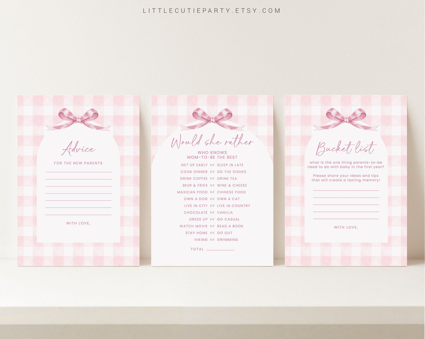 10 Editable Pink Gingham Baby Shower Games, Baby Girl Shower Games Bundle, Pink Bow Baby Game Bundle Set Neutral Baby Shower Games PGHBS001