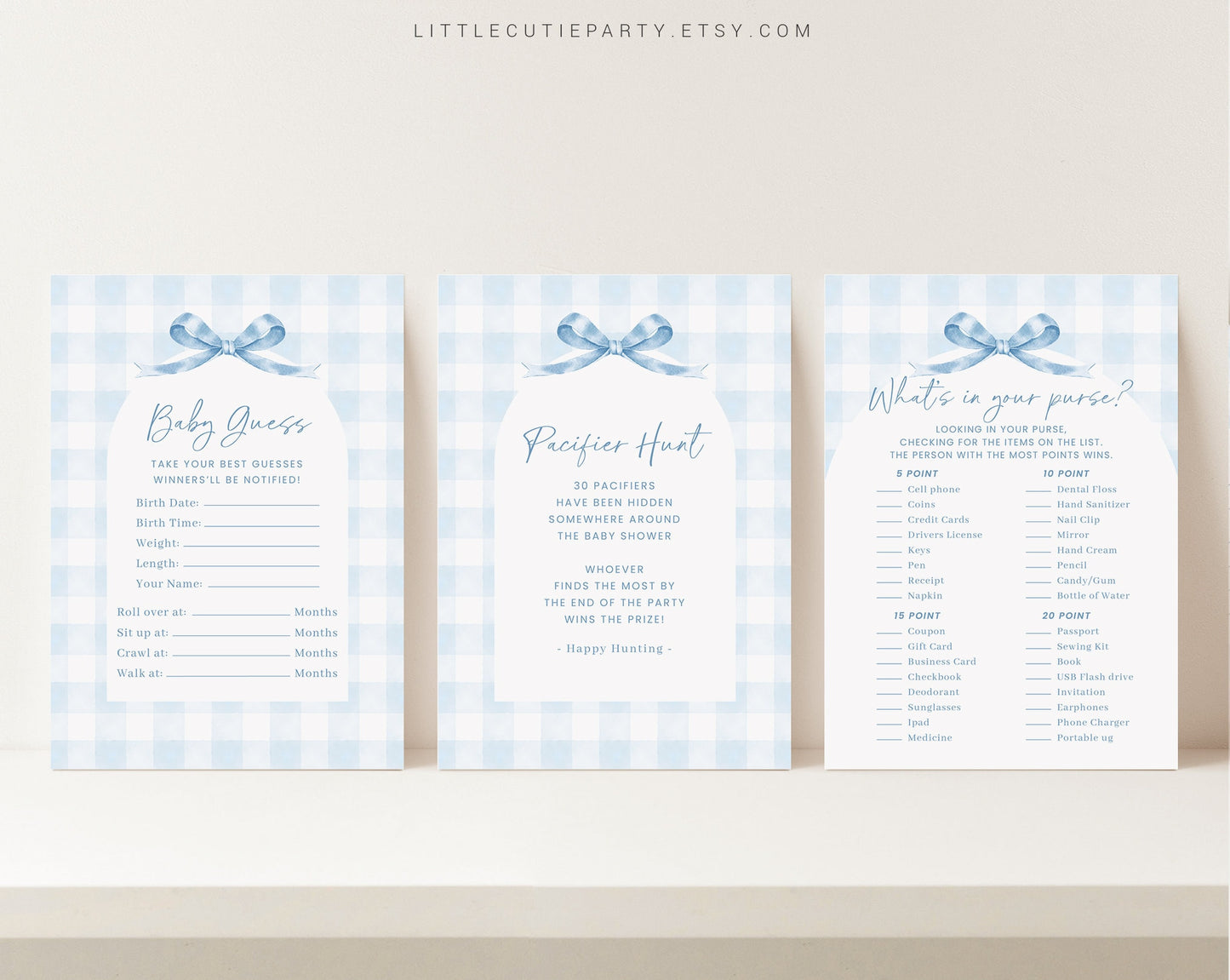 10 Editable Blue Gingham Baby Shower Games, Baby Boy Shower Games Bundle, Blue Gingham Set Neutral Baby Shower Party Games BGHBS001