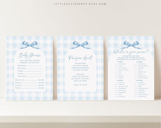 10 Editable Blue Gingham Baby Shower Games, Baby Boy Shower Games Bundle, Blue Gingham Set Neutral Baby Shower Party Games BGHBS001