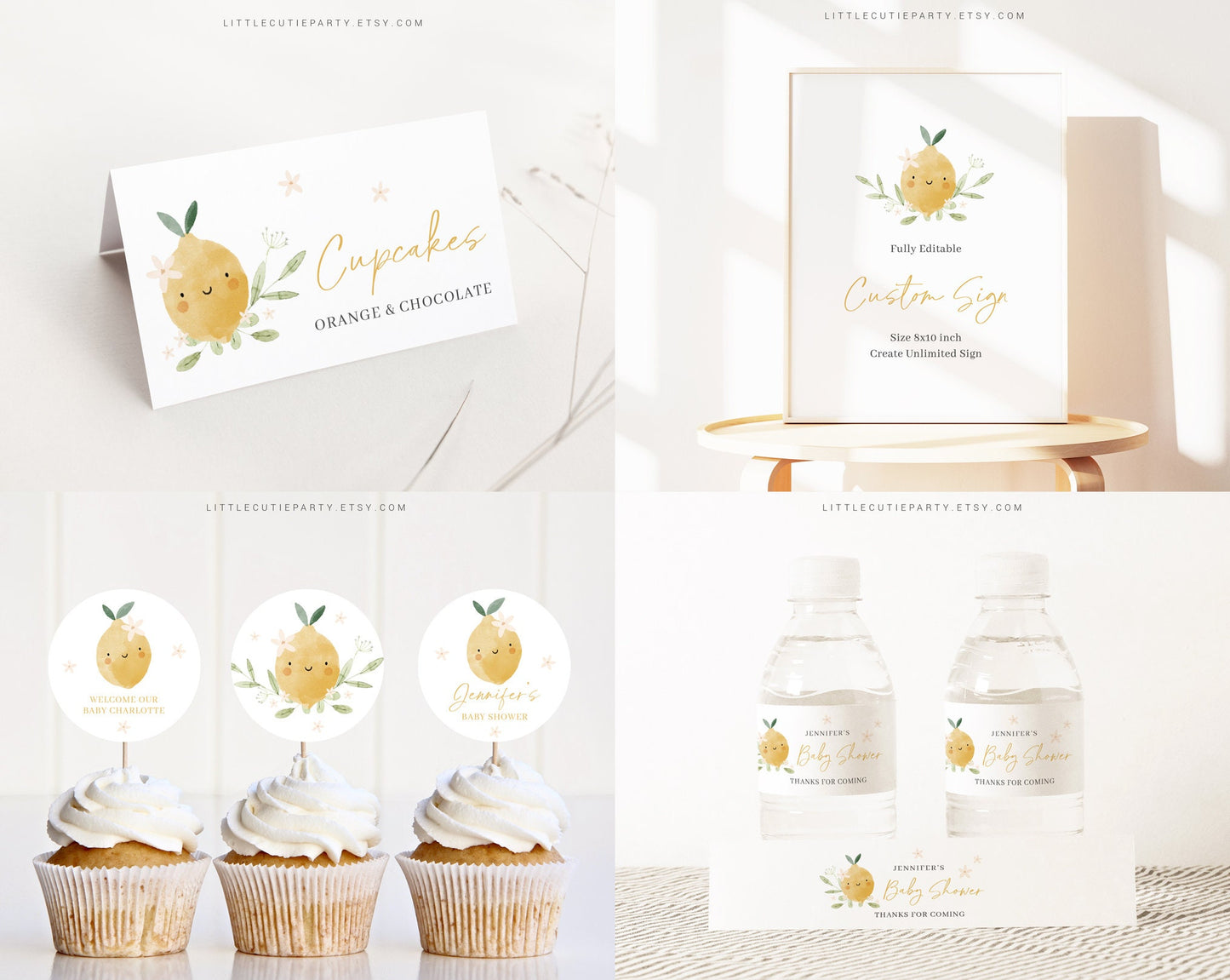 Editable Lemon Baby Shower Invitation Bundle, Lemon Baby Shower Bundle, Bundle Set with Game Bundle, Citrus Baby Shower Decorations LMNBS002