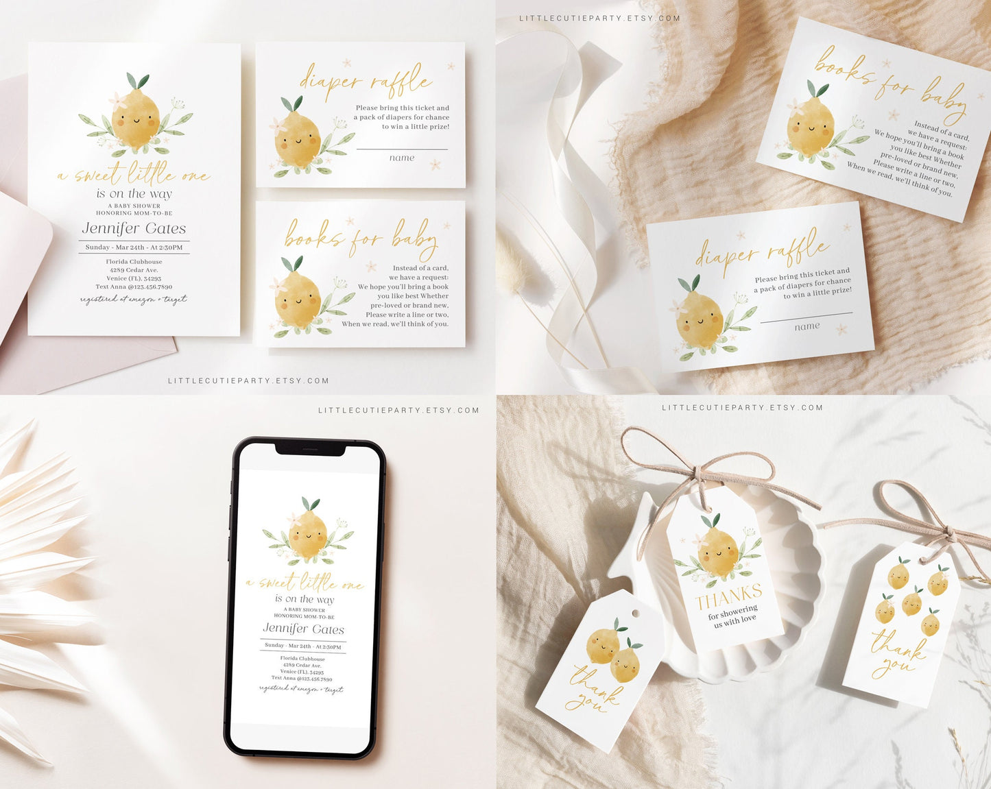 Editable Lemon Baby Shower Invitation Bundle, Lemon Baby Shower Bundle, Bundle Set with Game Bundle, Citrus Baby Shower Decorations LMNBS002