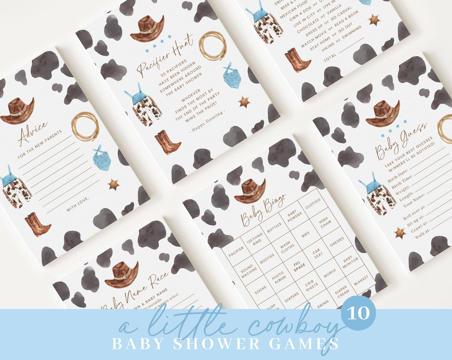 Editable Cowboy Baby Shower Invitation, A Little Cowboy is On the Way Baby Shower, with Games Bundle and Wild West Baby Decorations CWBBS001