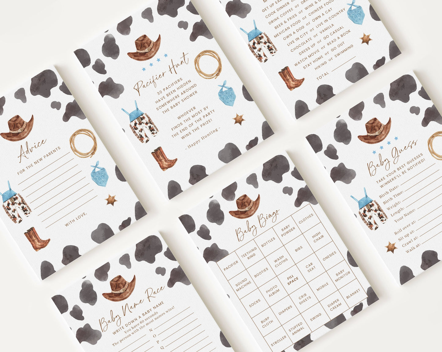 10 Editable Cowboy Baby Shower Games, A Little Cowboy is On the Way Baby Shower Games Bundle, Wild West Baby Shower Party Games CWBBS001