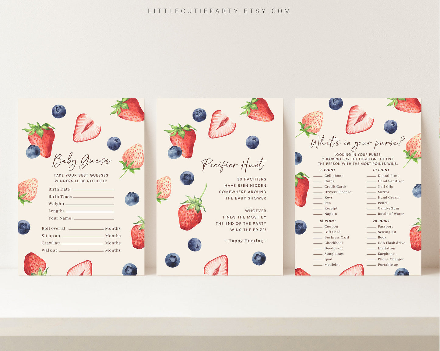 10 Editable Berry Sweet Baby Shower Games, Berry Baby Shower Games Bundle, Blueberry and Strawberry Baby Shower Games BRSBS001, BERGR002