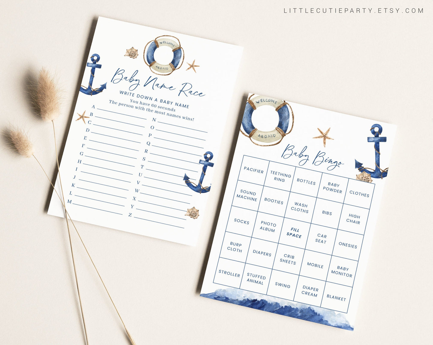10 Editable Ahoy Its a Boy Baby Shower Games, Nautical Baby Shower Games Bundle, Navy and Anchor Baby Shower Party Games AHBBS001