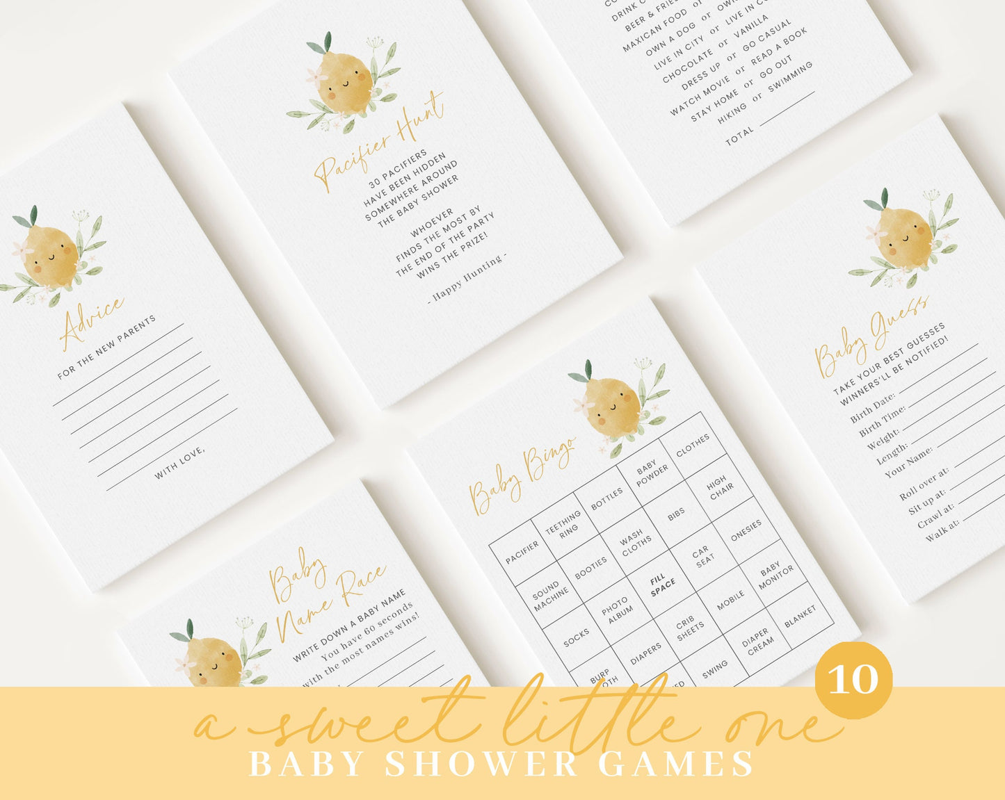 Editable Lemon Baby Shower Invitation Bundle, Lemon Baby Shower Bundle, Bundle Set with Game Bundle, Citrus Baby Shower Decorations LMNBS002