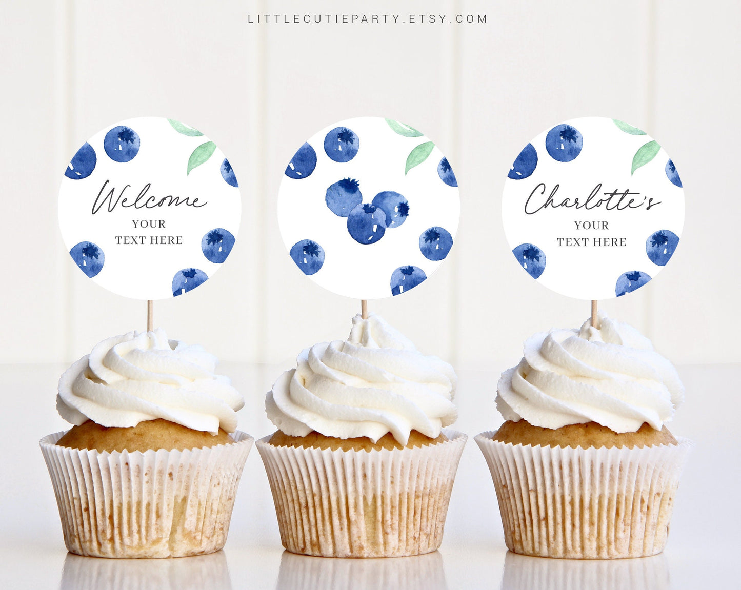 Editable Blueberry Baby Shower Cupcake Toppers, Blueberry Cake Topper for Party Decorations BLUEBS001, BLUEBD001