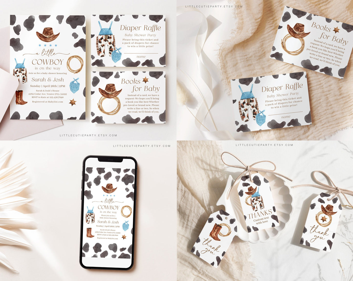 Editable Cowboy Baby Shower Invitation, A Little Cowboy is On the Way Baby Shower, with Games Bundle and Wild West Baby Decorations CWBBS001