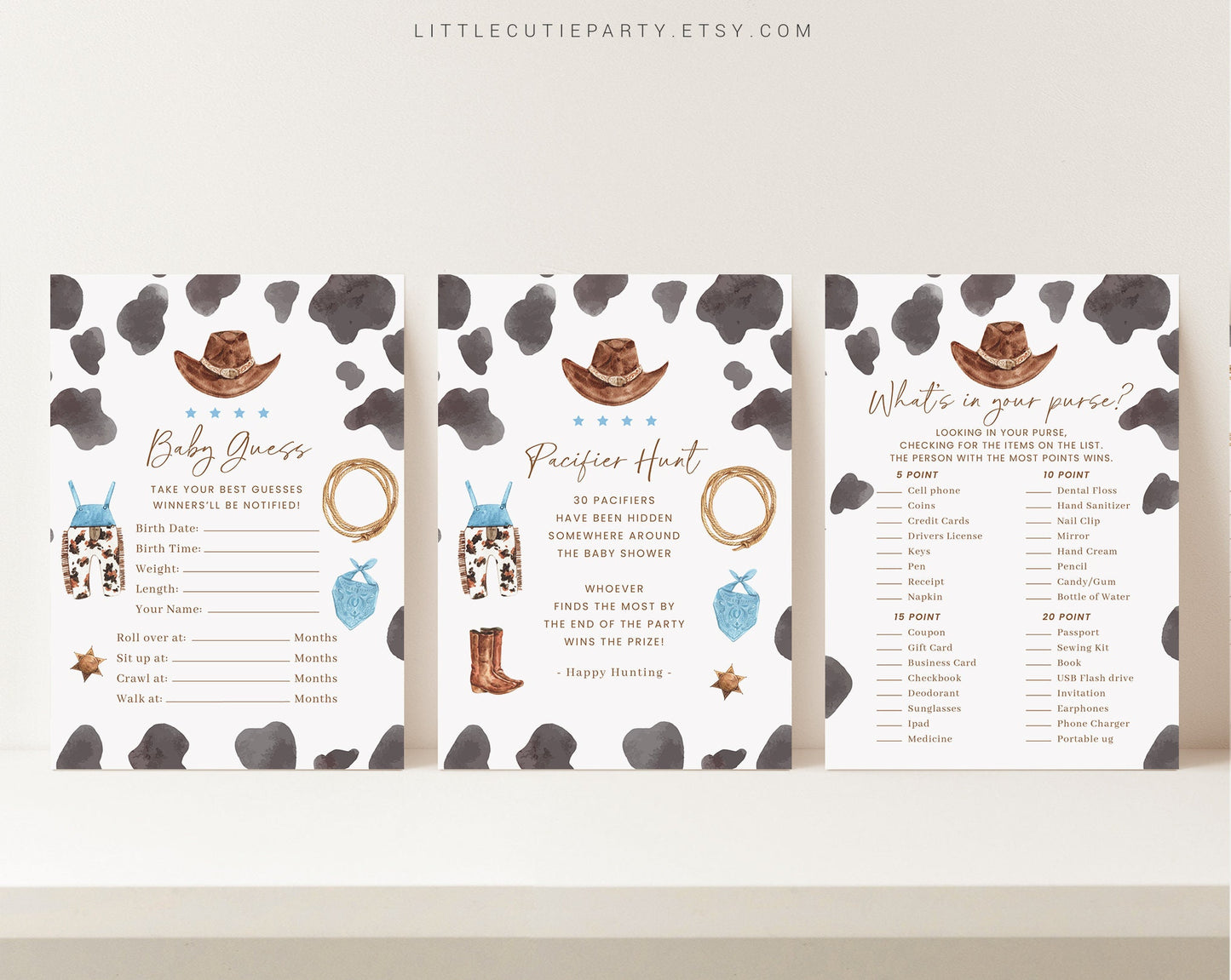 10 Editable Cowboy Baby Shower Games, A Little Cowboy is On the Way Baby Shower Games Bundle, Wild West Baby Shower Party Games CWBBS001