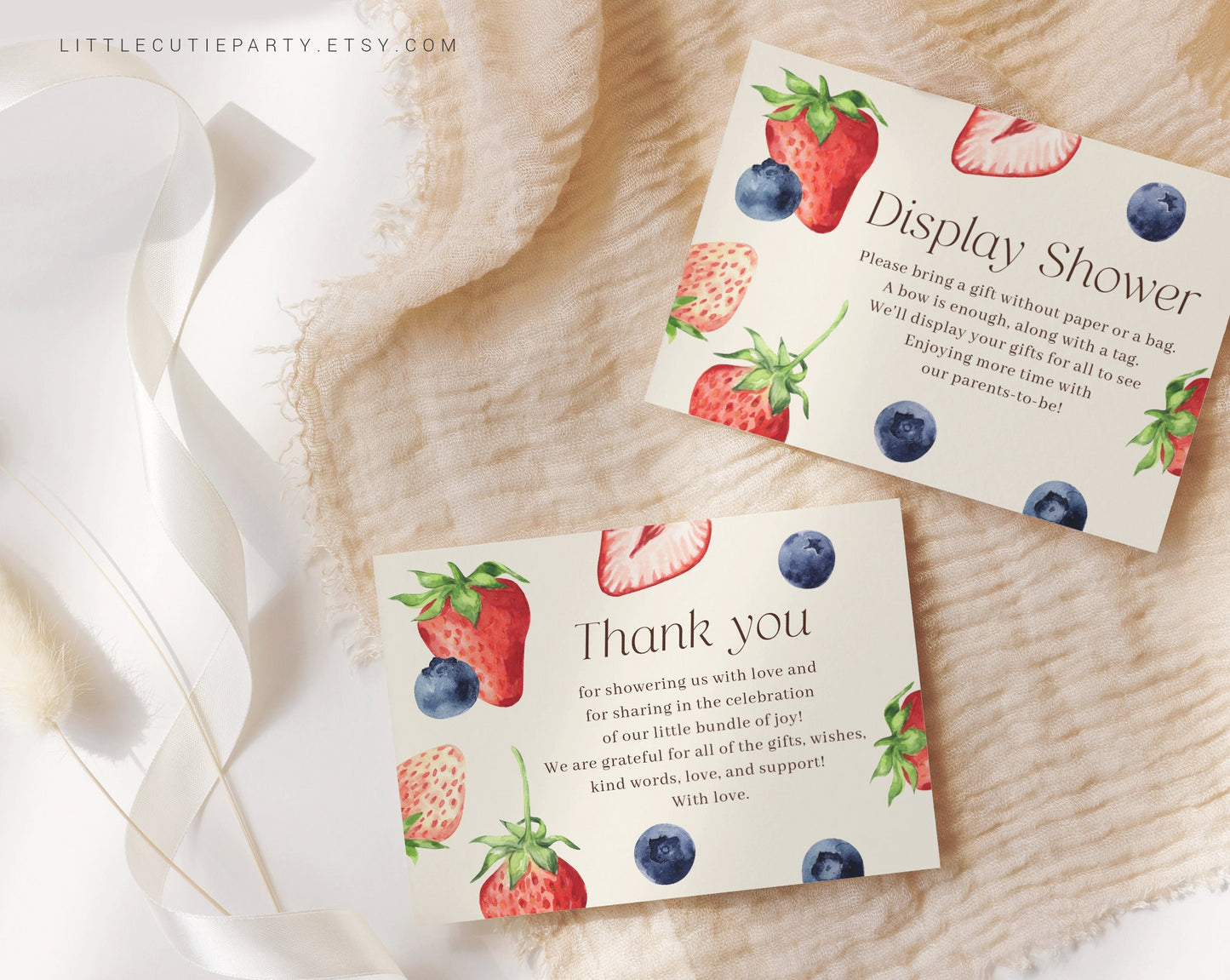 Editable Berry Sweet Baby Shower Thank you Card, Baby Shower Display Card for Blueberry and Strawberry Baby Shower Decorations BRSBS001