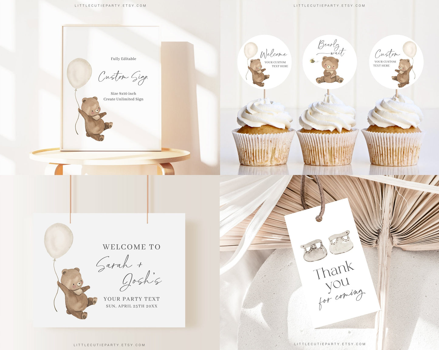 Editable We Can Bearly Wait Baby Shower Invitation Bundle Set, with Games Bundle and All Decorations BRWBS001